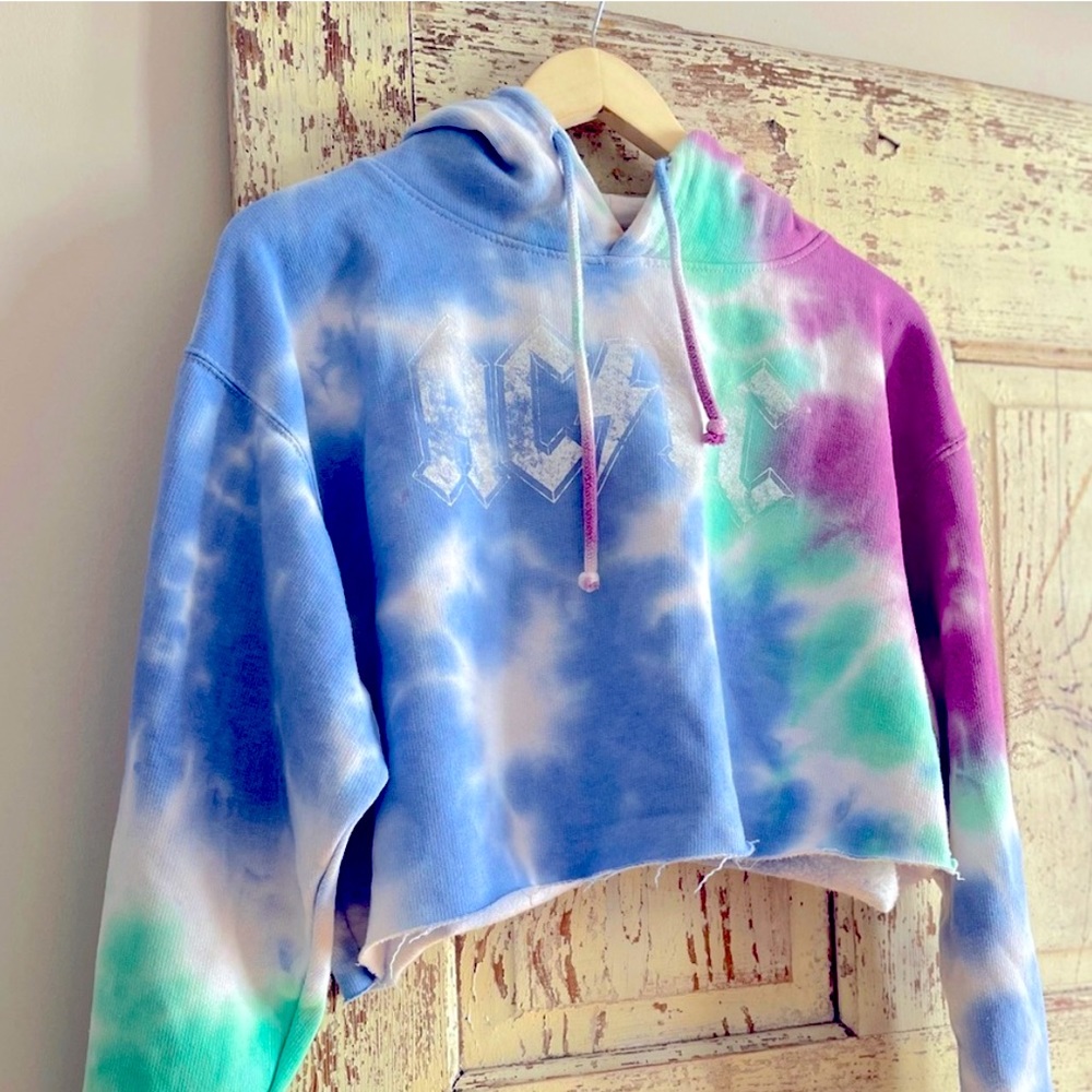 AC/DC Cropped tie dye hoodie Womens medium large